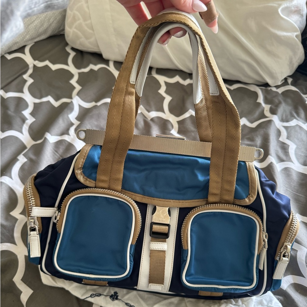 Vintage Prada Tessuto Active Nylon Baltico Blue and white handbag